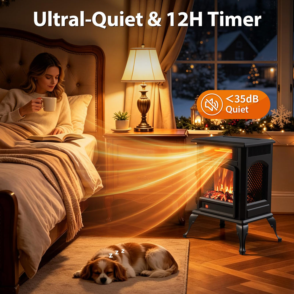Infrared Fireplace Heater, 1500W Freestanding Electric Fireplace for Rooms