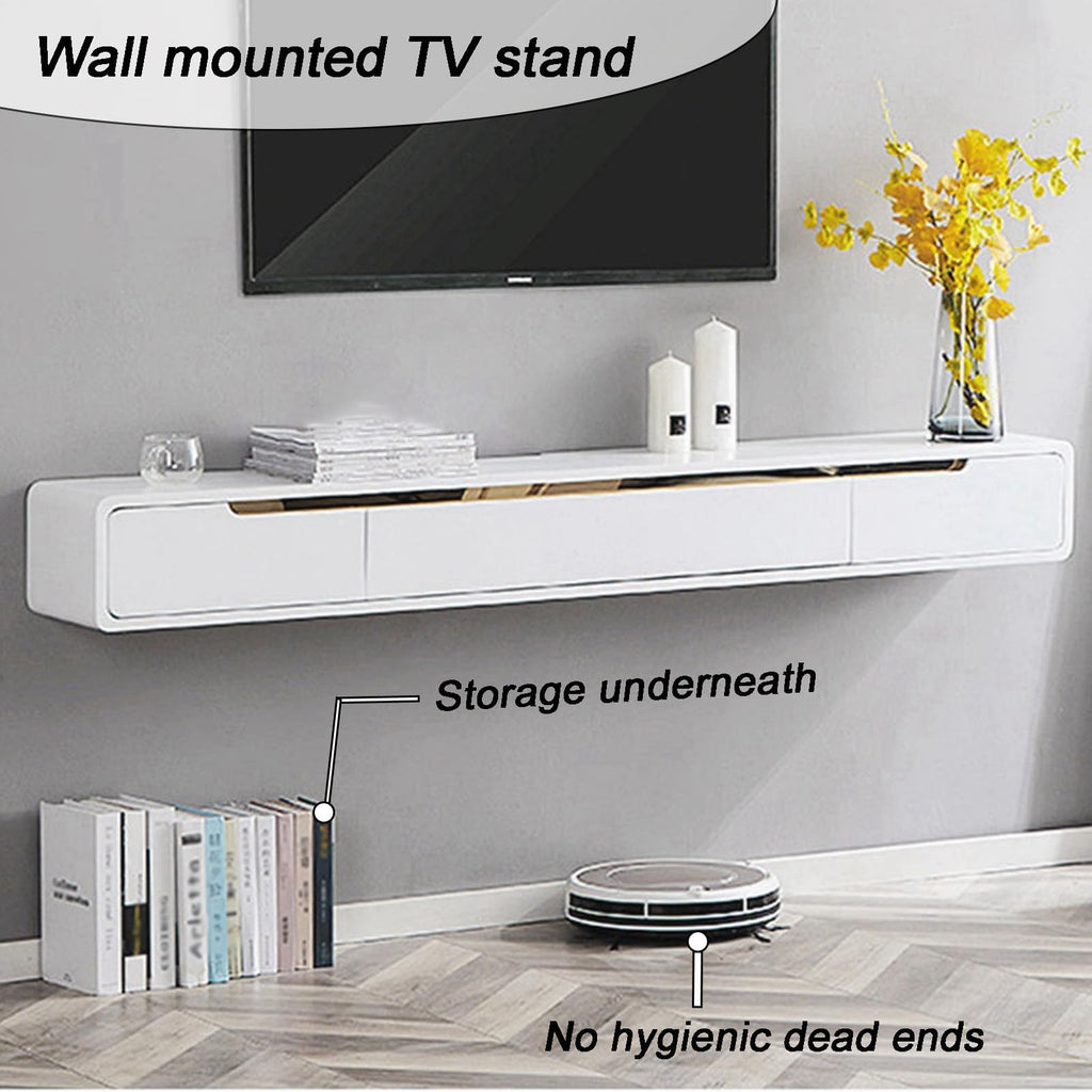 Solid Wood Floating TV Stand, with 2 Drawers Floating tv Cabinet, Floating tv Unit wall Mounted, Completely Assembled