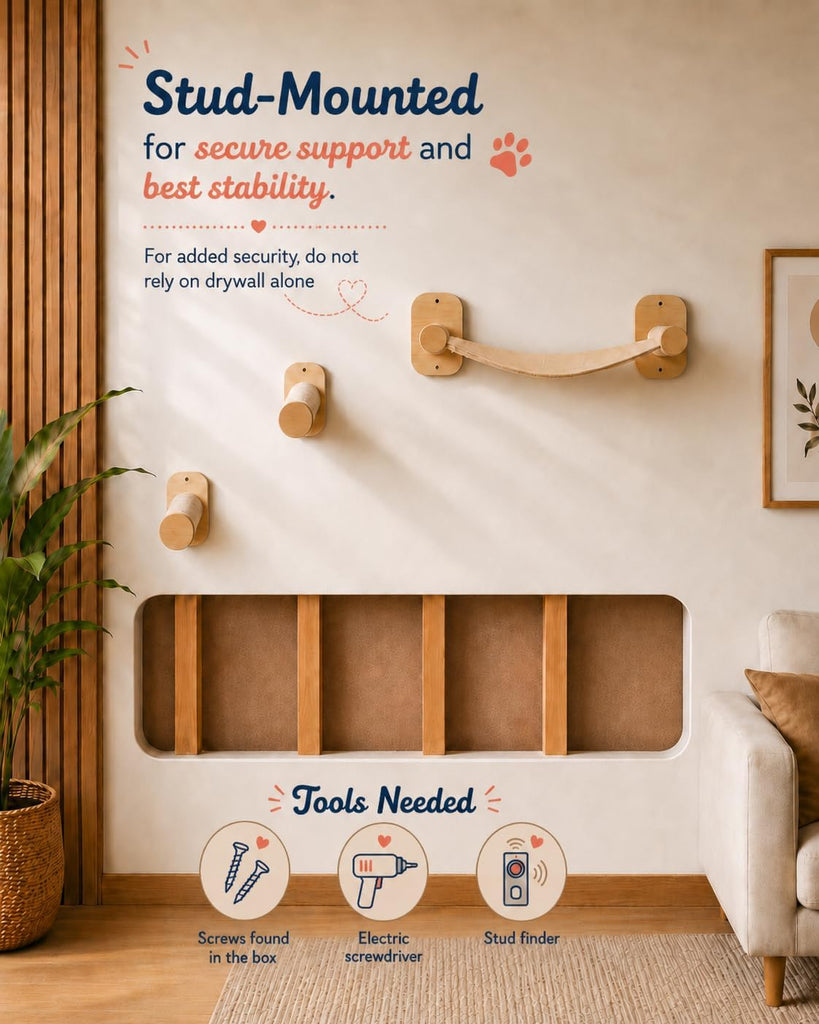 Cat Wall Shelves 6-in-1 Wall Mounted Cat Furniture with Perch & Hammock, Wooden Climbing Shelves with Scratching Post