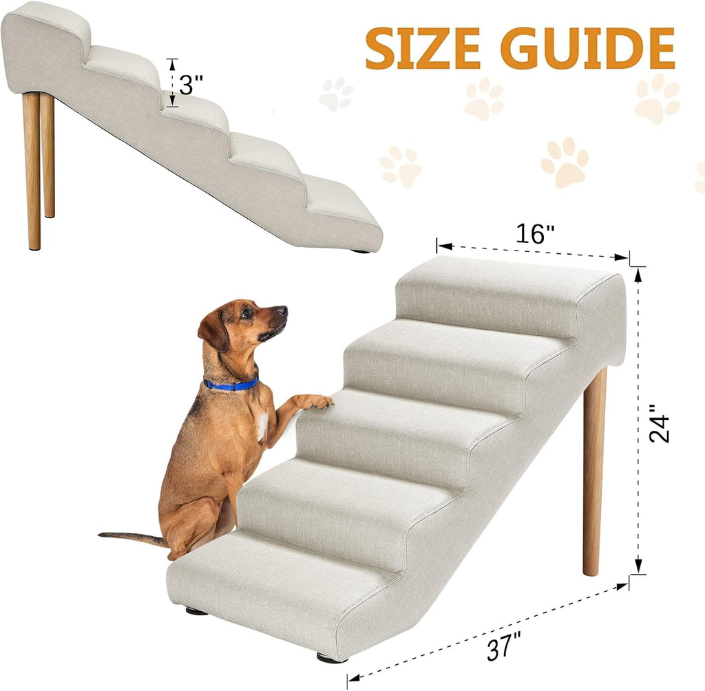 Imitation Linen Faux Leather Dog Stairs, for Pets up to 150 lbs, Waterproof, Scratch Resistant Pet Steps/Stairs