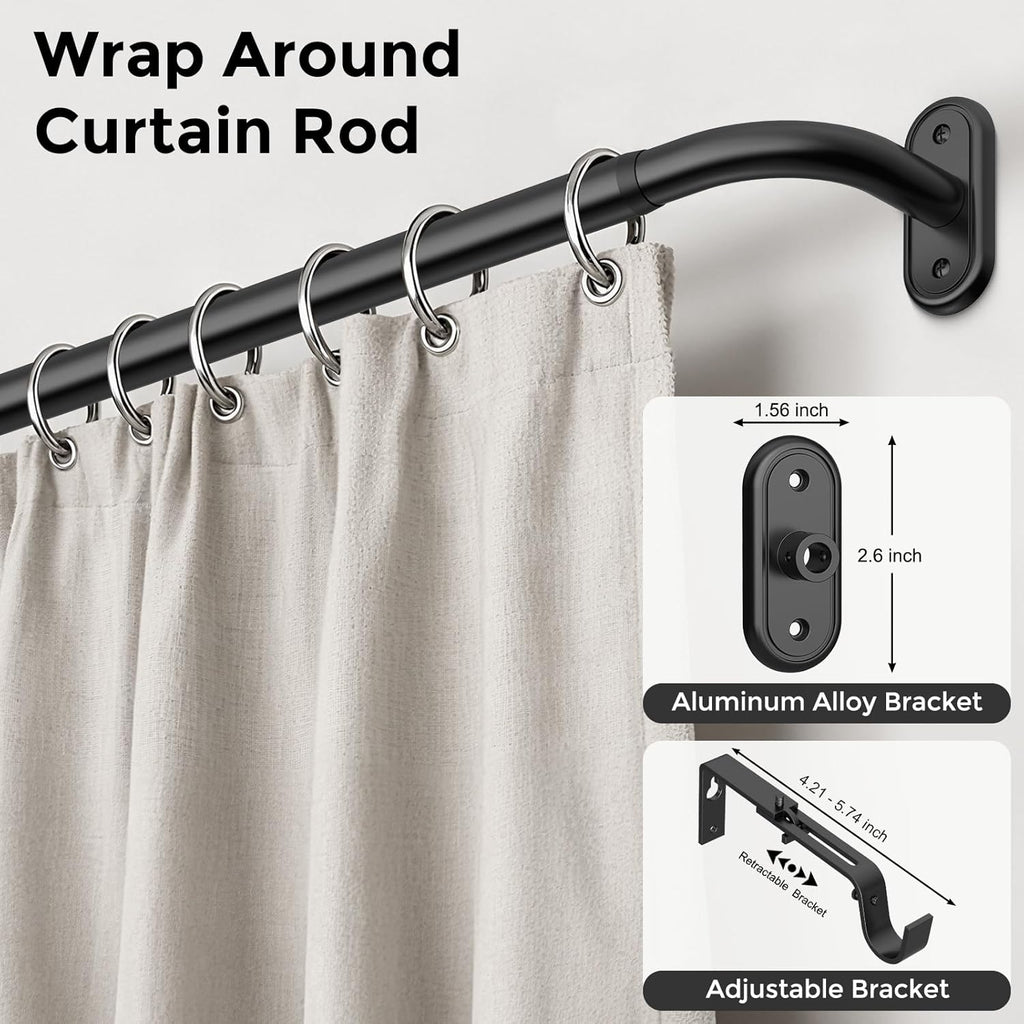 Curtain Rods 36-120 Inch, Black Wrap Around Blackout Curtain Rods for Windows, 1 Inch Adjustable Long Heavy Duty Room