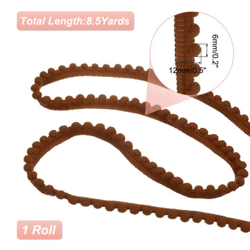 Pom Trim Ribbon, 0.5" Wide Light Brown Pom Ball Fringe Trim Sewing Fringe Fabric Trim Ribbon for DIY Crafts - 8.5 Yards