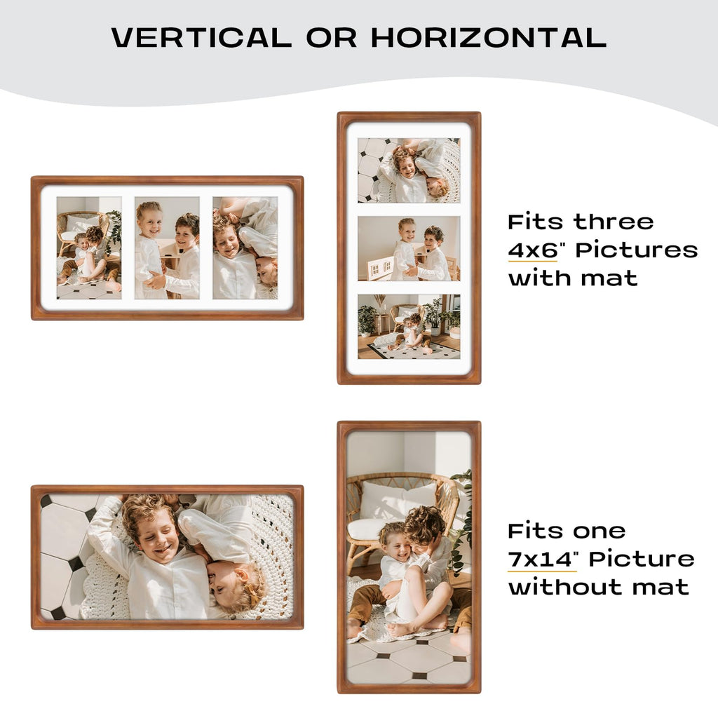4x6 Collage Picture Frame, Solid Wood & Real Glass, 3 Photos