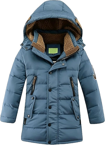 Boys' Hooded Down Coats Winter Warm Jacket Solid Puffer Coat