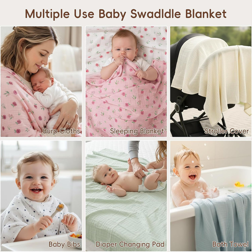 4 Pack Baby Muslin Swaddle Blankets 47" x 47", 100% Cotton Swaddle Wrap for Boys Girls, Ultra Soft Breathable