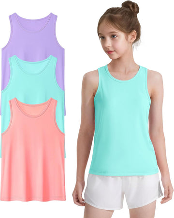 Girls Tank Tops 3 Pack Athletic Quick Dry UPF 50+ Racerback Tops