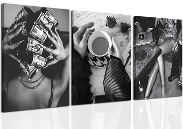Trendy Black and White Wall Art Luxury Money Hair Rollers Girl Posters Prints Retro Bold Feminine Fashion Artwork