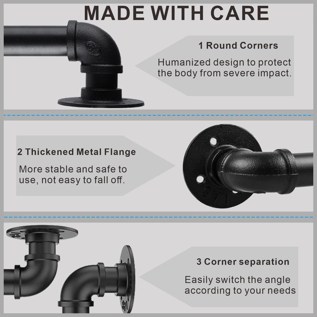 10FT Industrial Pipe Stair Railings Indoor, Hand Rails for Indoor Stairs, Wall Mounted Stair Handrail for Outdoor