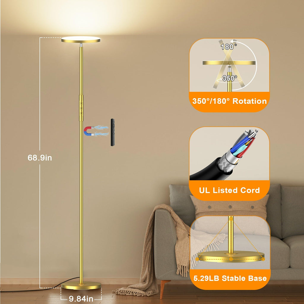 Floor Lamp, 36W Standing LED Lamp with Remote & Touch Control, Modern Torchiere Floor Lamp with