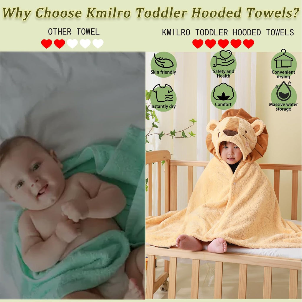Toddler Towels with Hood for Boys Girls 0-6 Years Pack Hooded Baby Bath Towels for Kids 27.5"X55" Ultra Absorbent