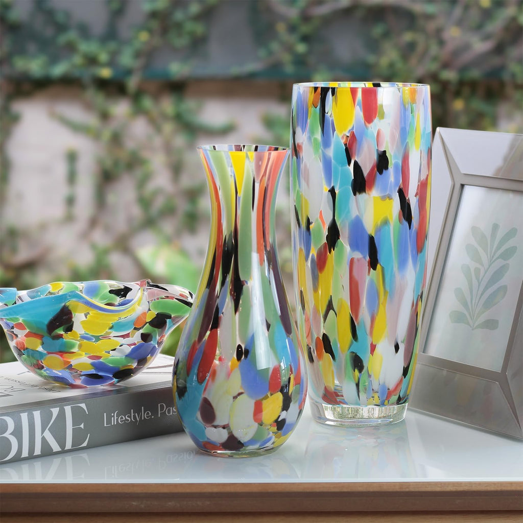 Murano Style Glass Vase Hand Blown Colorful Confetti Effect Home Decor AD3 | Hand Blown Glass Vase, Decorative Table