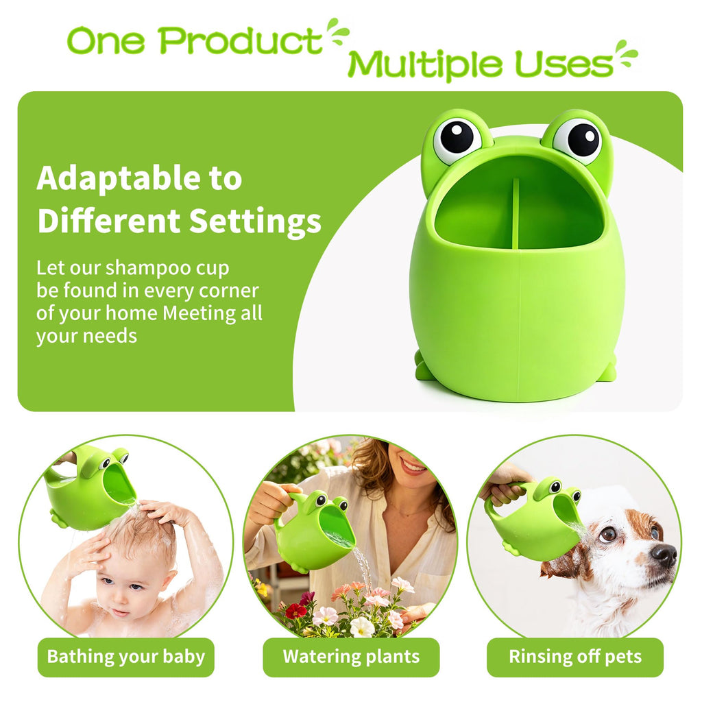 Silicone Baby Rinser Cup Frog Waterfall Bath Hair Rinse Cup, Green