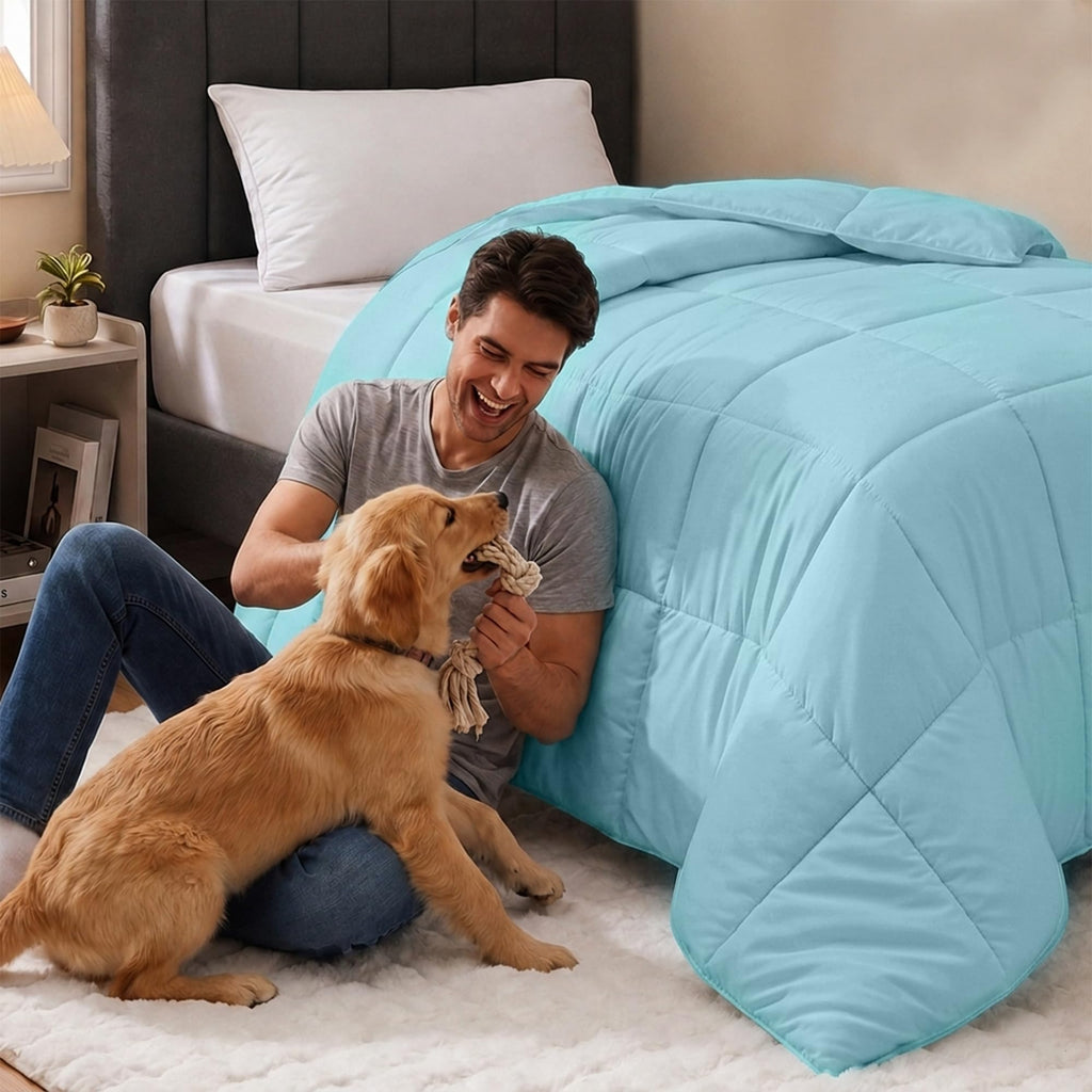 Twin Comforter, Duvet Insert, Aqua, 64 x 88 Inches