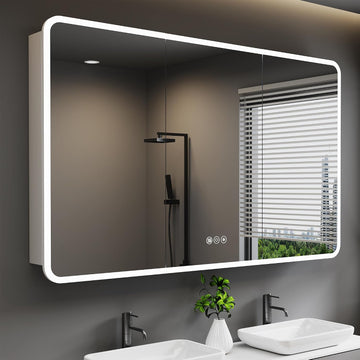 60 x 32 Inch Medicine Cabinet with Mirror and LED Light | Recessed, Wall-Mounted, Dimmable, Anti-Fog, Memory
