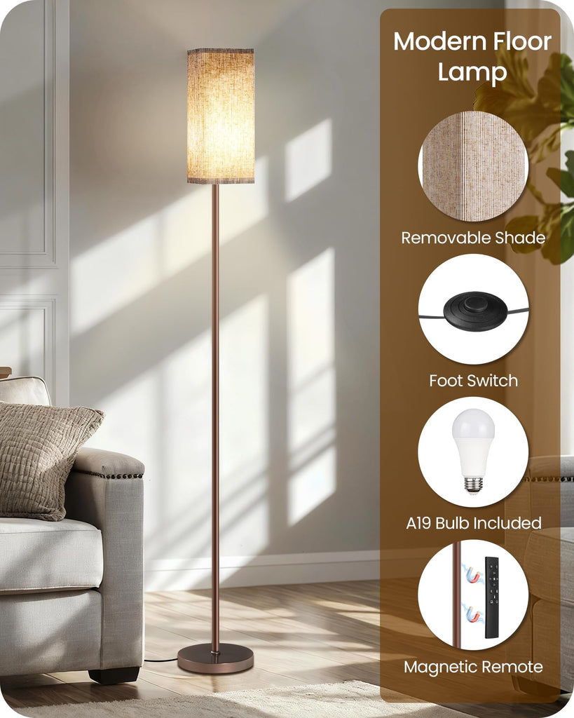 64.2'' Dimmable Floor Lamp with Remote and Foot Switch, Corner Floor Lamp, Includes 10W A19 Bulb, Modern Standing