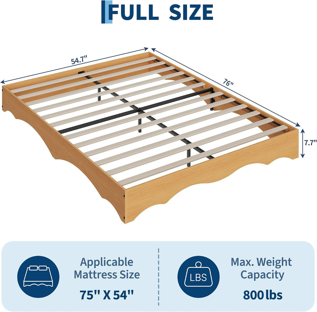Wood Platform Bed Frame with Wave Edge, Low Profile Bed Frame