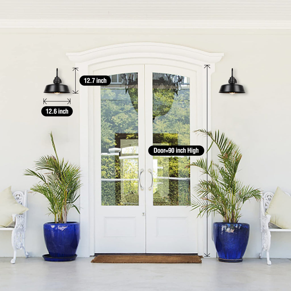 12.6" Gooseneck Barn Light, Dusk to Dawn Black Outdoor Wall Sconce