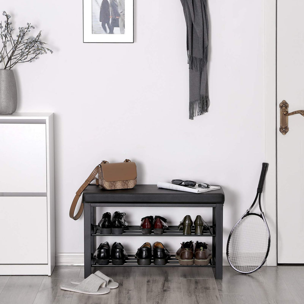 Shoe Bench, 3-Tier Storage Organizer, Foam Padded Seat