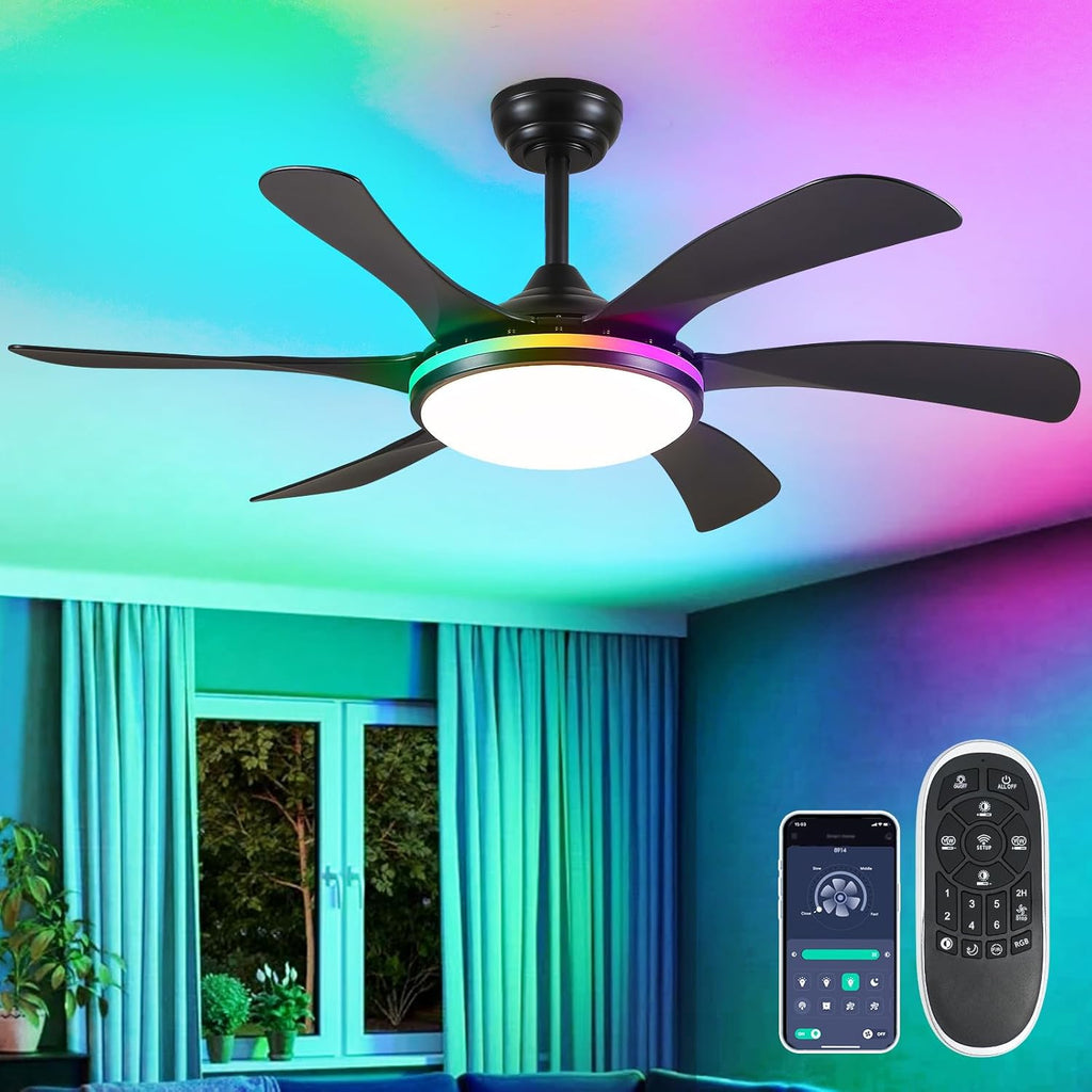 46In Black RGB Ceiling Fans with Lights - Low Profile Modern Ceiling Fan Light with Remote/APP, RGB+3CCT 6 Wind Speeds and Reversible, Indoor Outdoor Fan Light Fixture for Party, Kid's Room A101-B0DJ6M3KVD