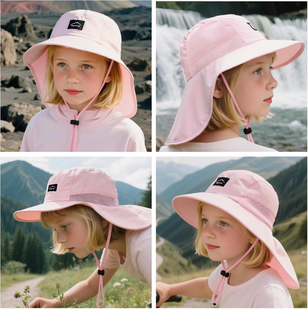 Kids Sun Hat with Neck Flap Beach Fishing Bucket for Boys Girls