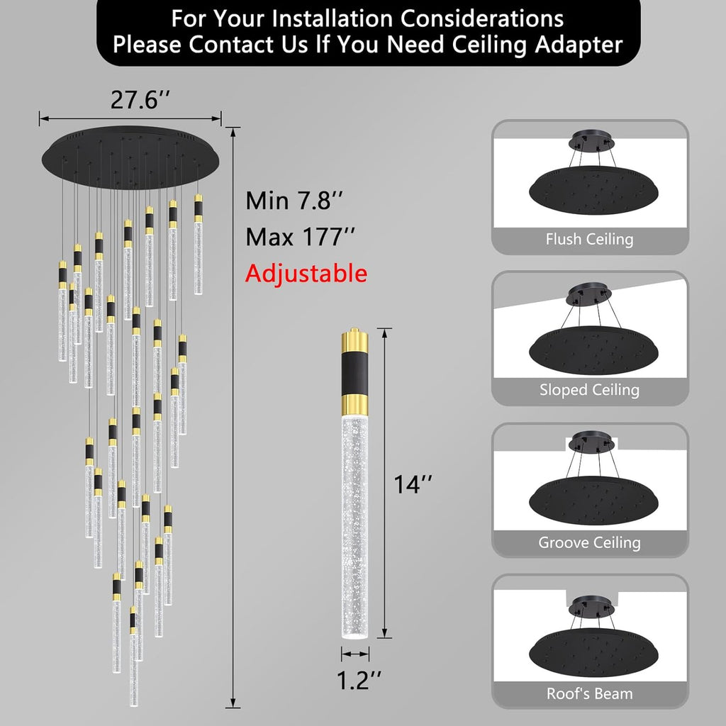 Modern 14.5ft LED Chandeliers for Living Room, Dining Room, Entryway - Dimmable Crystal Cylinder Pendant Lights A100-B0C659BZZQ