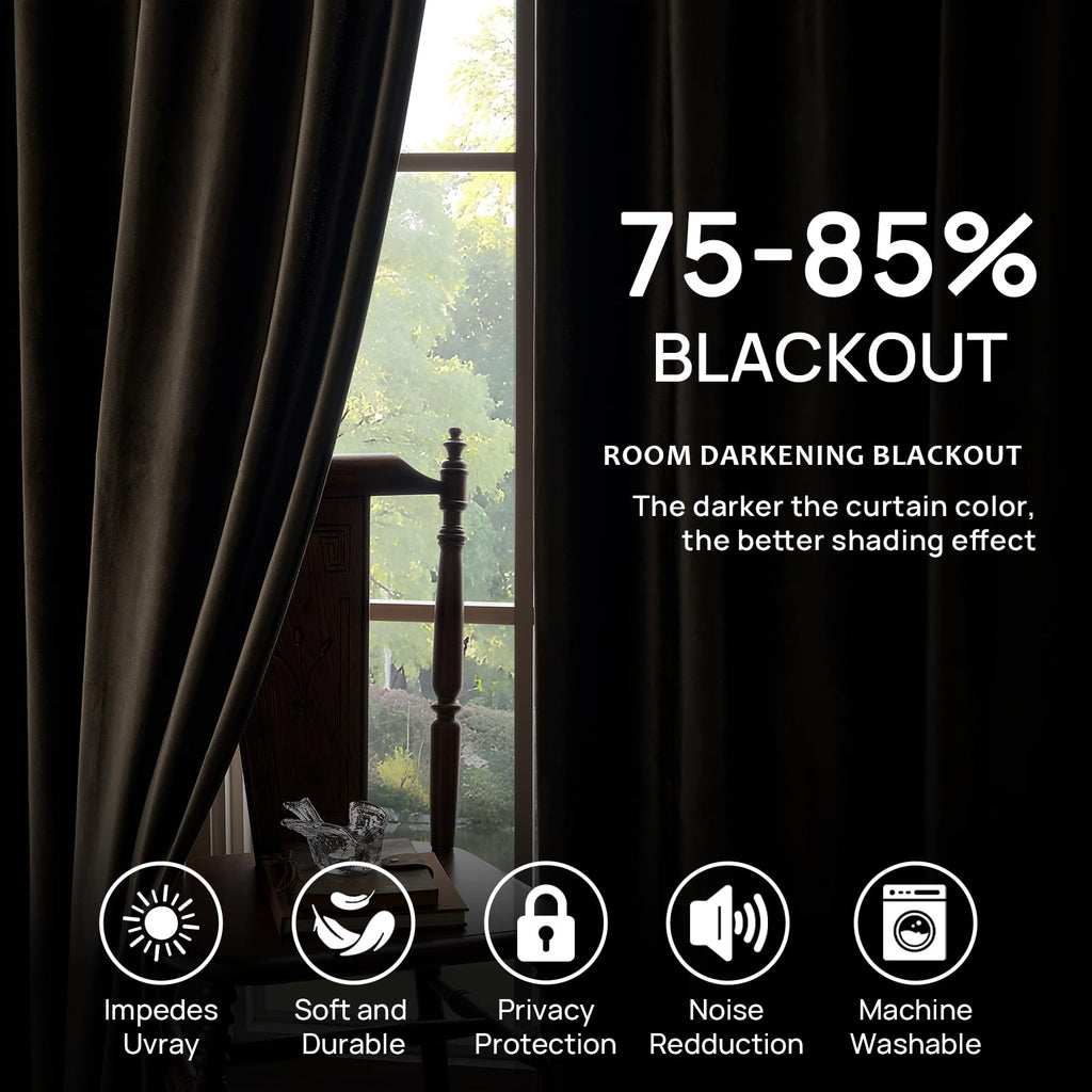 Brown Velvet Pinch Pleated Curtains: Living Room 108 Inches Long 2 Panels Set Luxury Darkening Thermal Insulated