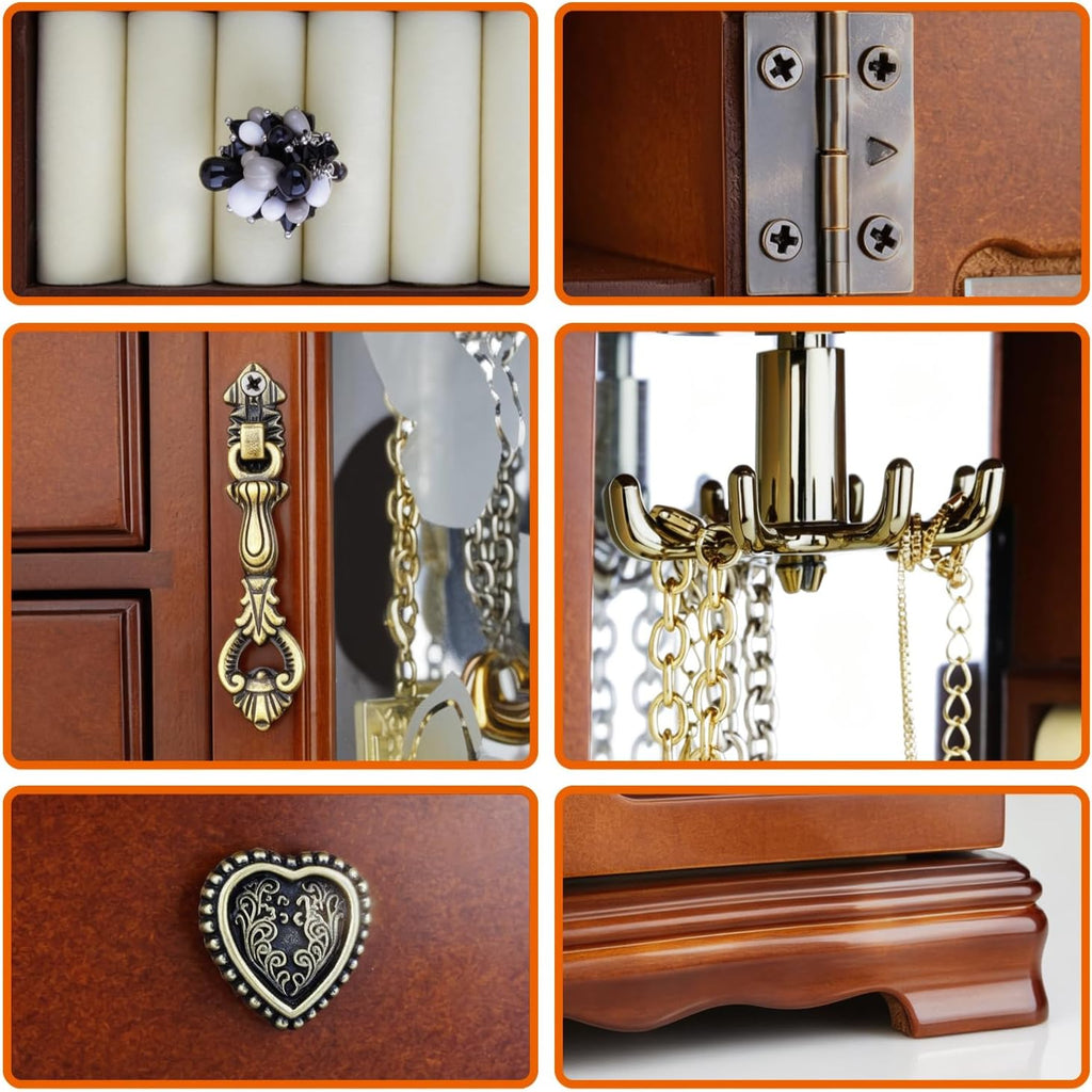 Solid Wood Jewelry Box for Women Brown