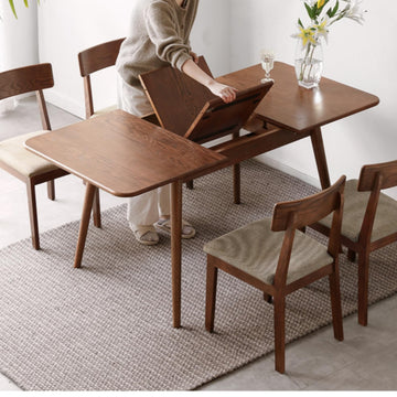47''-63'' 100% Oak Extendable Dining Table, Solid Wood Folding Kitchen Table, Mid Century Modern Dinner Table