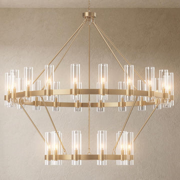 30-Lights Gold Chandelier,Wagon Wheel Chandelier with Glass Shade,60 Inch Large Round Industrial High Ceilings Pendant Lighting Fixture for Dining Room, Living Room, Kitchen Island, Foyer A115-B0D3C6WLFH