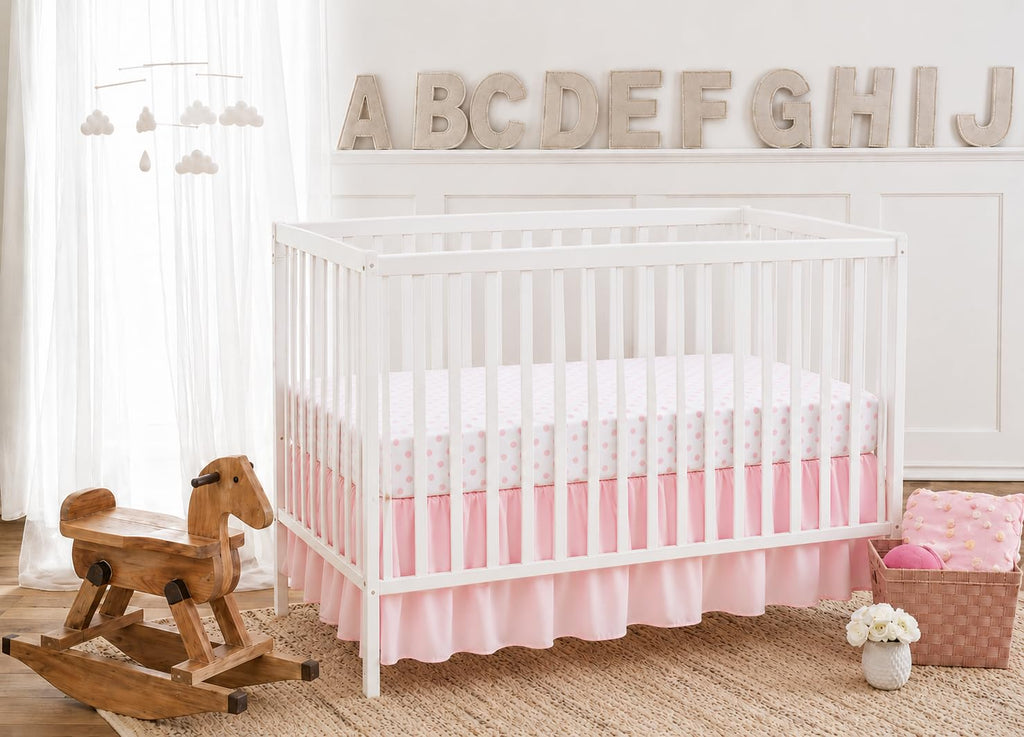 Double Layer Ruffled Crib Skirt, Blush Pink for Baby Girls, 1 Pack