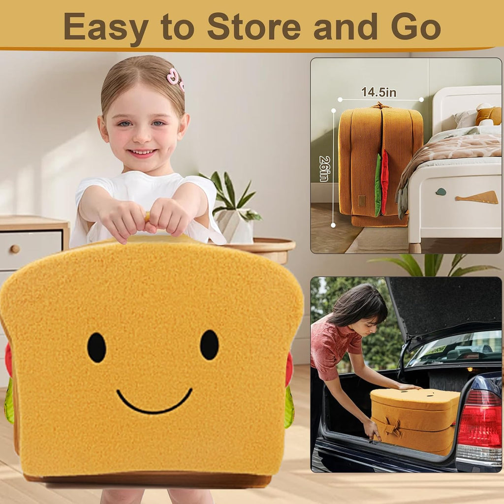 Toddler Travel Bed Sandwich Style - Portable Toddlers Floor Beds, Foldable Soft Foam Travel Crib for Baby and Kid