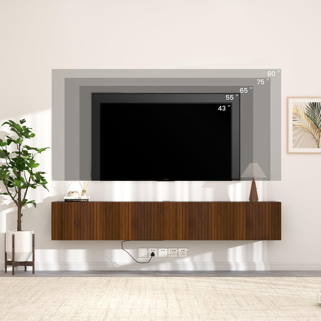 82" Floating TV Stand with LED Lights & Charging Station for 80 inch TV, Wall Mounted Entertainment Center, Modern