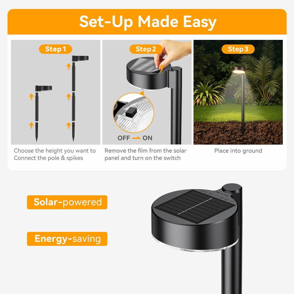 8 Pack Solar Pathway Lights Outdoor, 12 Brighter LEDs Solar Lights Outdoor Waterproof, Up to 12 Hrs Modern Path Light