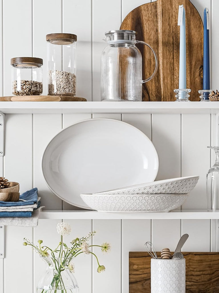Ceramic Serving Bowls Set of 2, Large Serving Dishes for Entertaining, 11.8 & 13.7 Inch Oval Serving platter, Salad