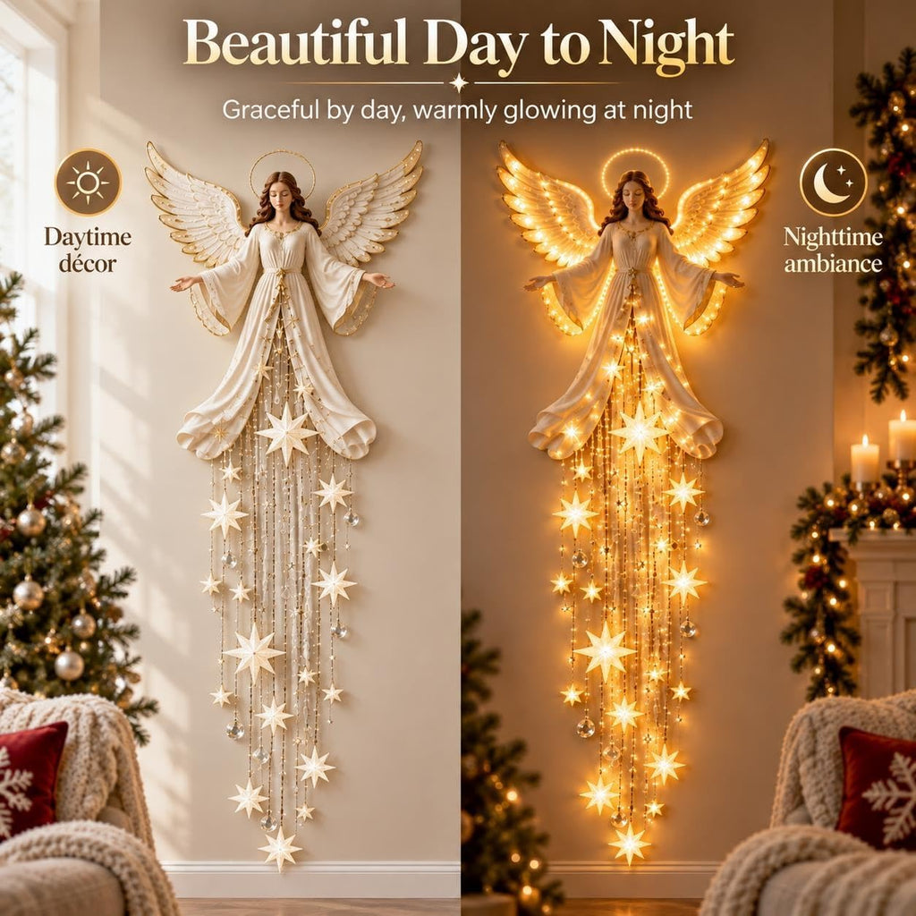 Angel Blessing Wall Light, Starglow Cascading Christmas Angel with Glowing