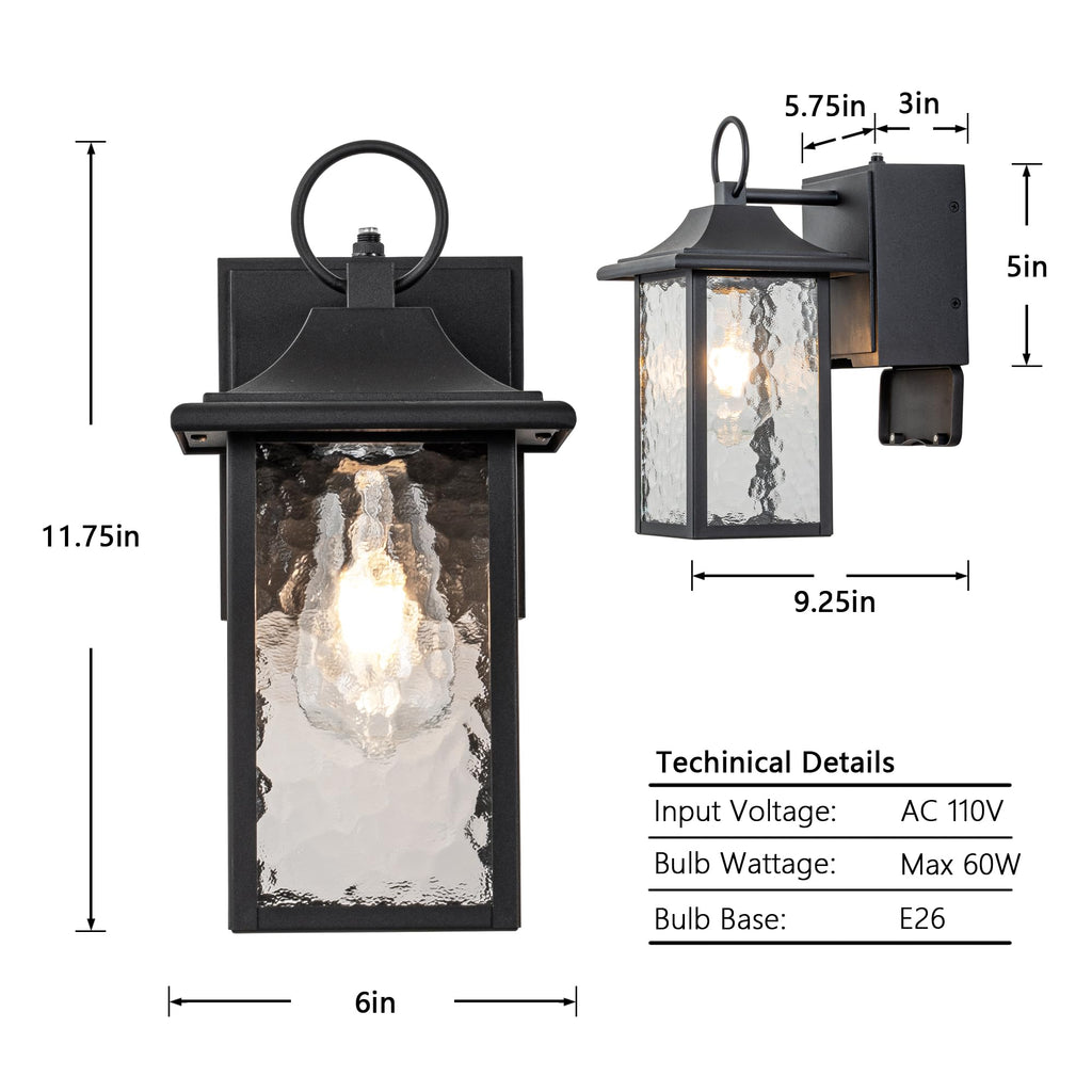 Farmhouse Outdoor Wall Lantern, Dusk-to-Dawn, Built-in GFCI Outlet