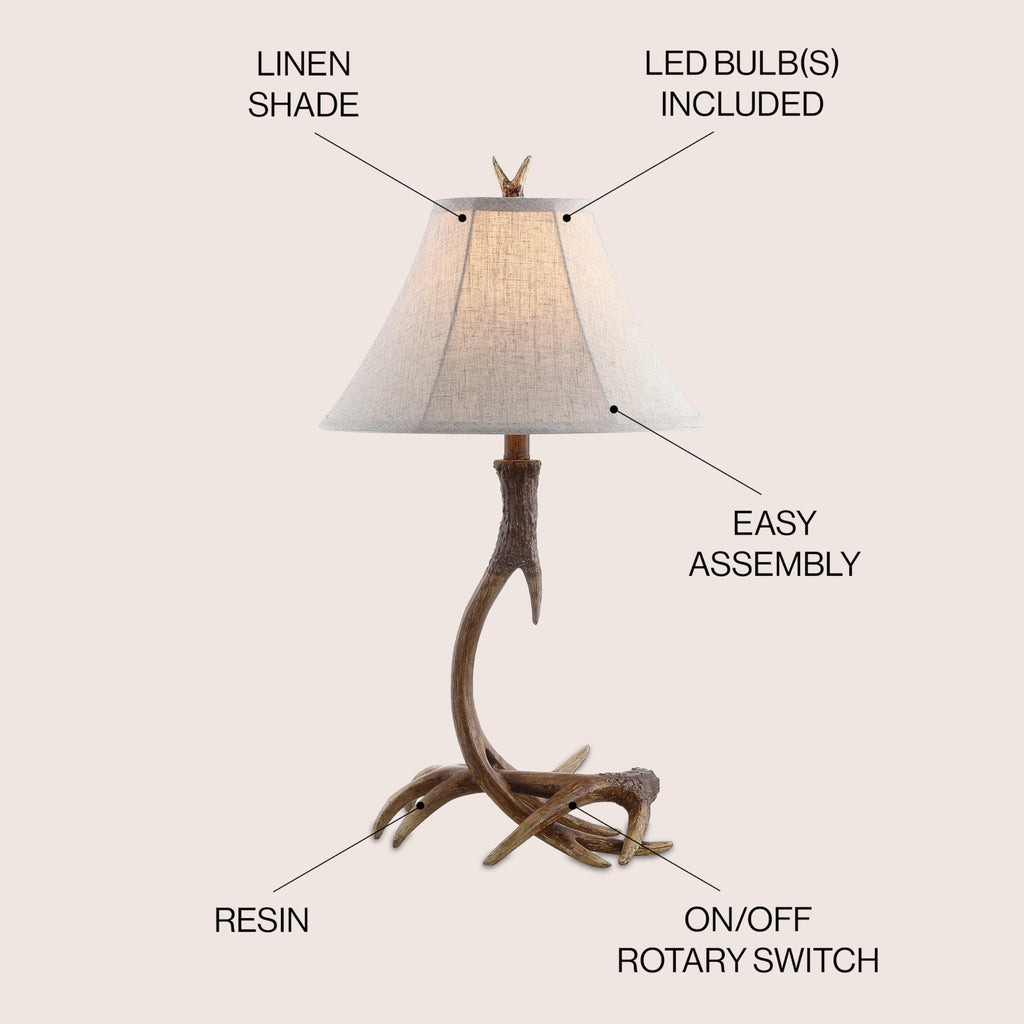 Antler Table Lamp Rustic Farmhouse Lodge 27.5" Resin, Brown