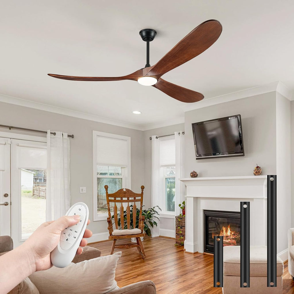 Inspired Maverick Style 52" Wood Ceiling Fan with Light and Remote, 3 Dark Walnut Blades, Reversible DC Motor, Indoor/Outdoor - Matte Black