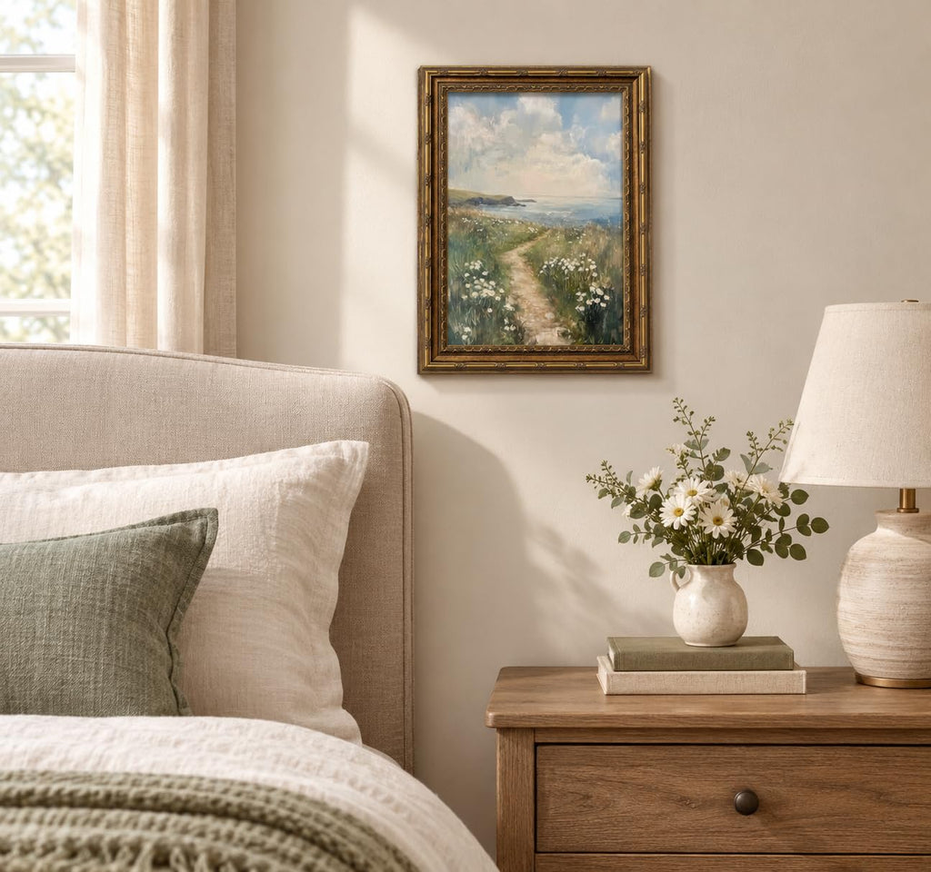 Vintage Gold Framed Coastal Wildflower Path Canvas Wall Art, 12x16 Inch