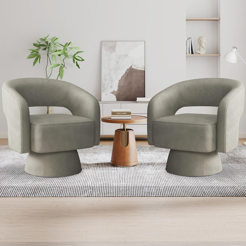 Swivel Barrel Chair Set of 2, Swivel Accent Chair with Thickened Soft Cushion, Modern Chair with Velvet, Comfy Round
