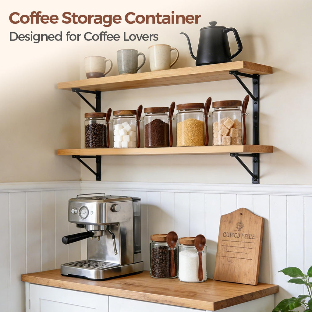 Coffee Storage Canister with Acacia Wood Lids & Scoops 0.8Qt 2Pack