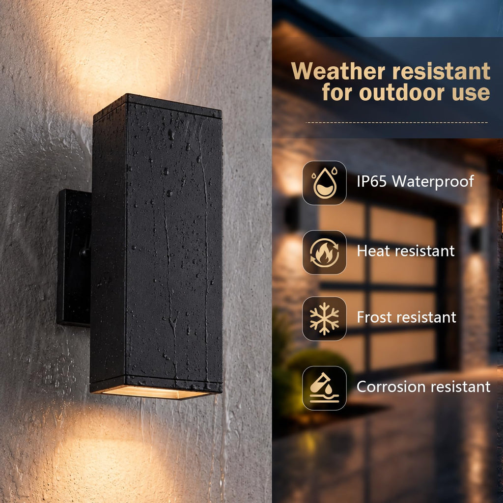 4 Pack Square Up Down Outdoor Wall Lights, Black Exterior