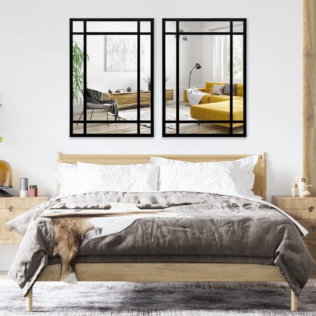 Black Rectangle Mirror, Farmhouse Decorative Wall Mirror, Fireplace, Accent Wall Decor (Black1, 34" x 24")