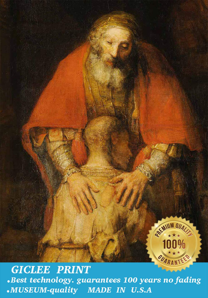 The Return of the Prodigal Son By Rembrandt Oil Painting Reproduction Giclee Wall Art Canvas Prints-Framed Size: 20