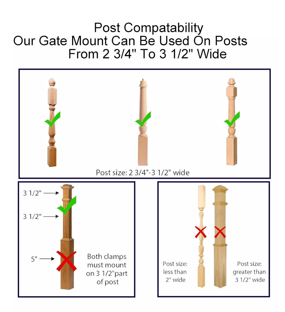 No Hole Stairway Baby Gate Mounting Kit - Fits Posts from 2 3/4 inches to 3 1/2 inches Wide with Square or Round Tops