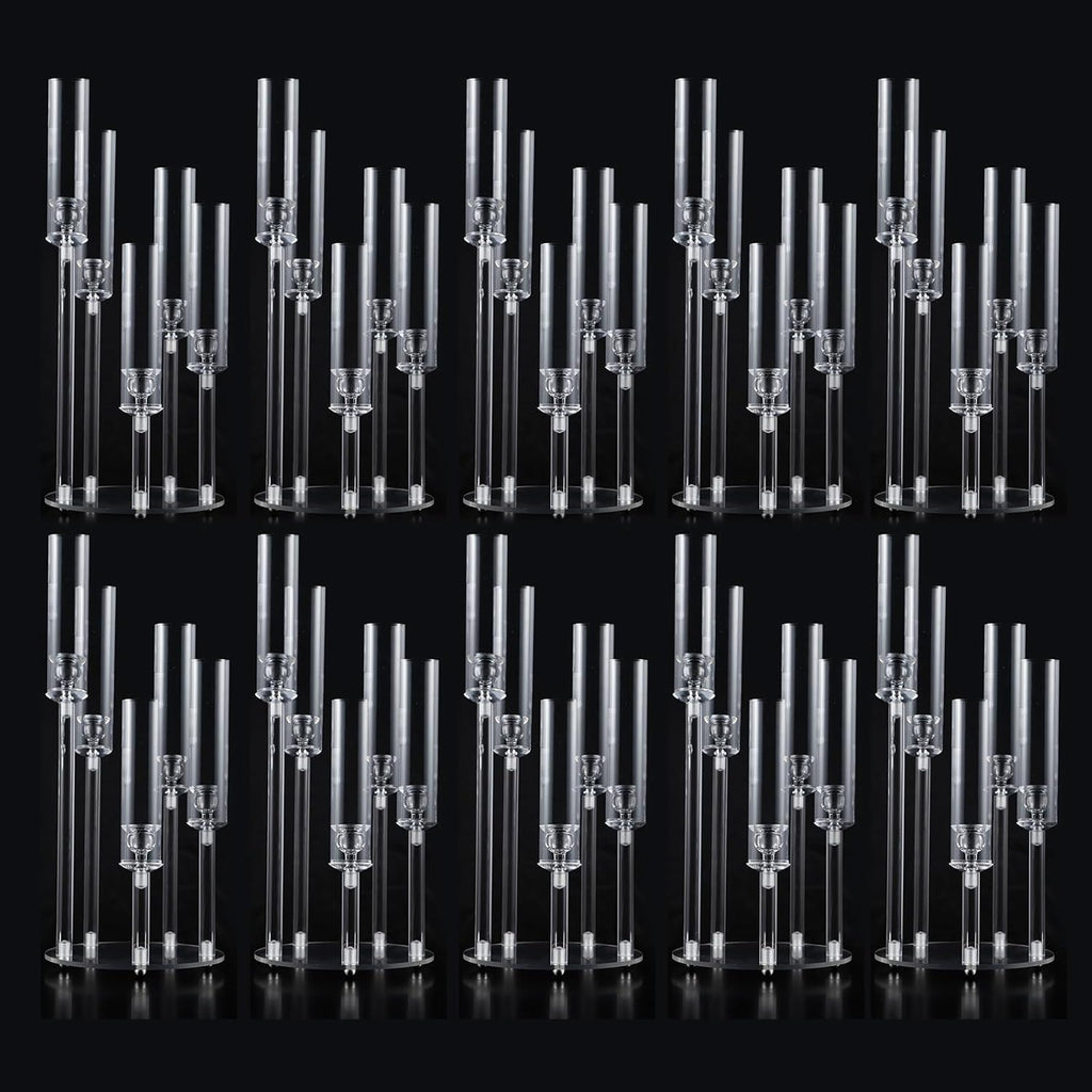 10Pcs Acrylic Candelabra Centerpieces,5 Arm Clear Candelabra Table Centerpiece Acrylic Candle Stick Holders with