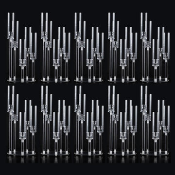 10Pcs Acrylic Candelabra Centerpieces,5 Arm Clear Candelabra Table Centerpiece Acrylic Candle Stick Holders with