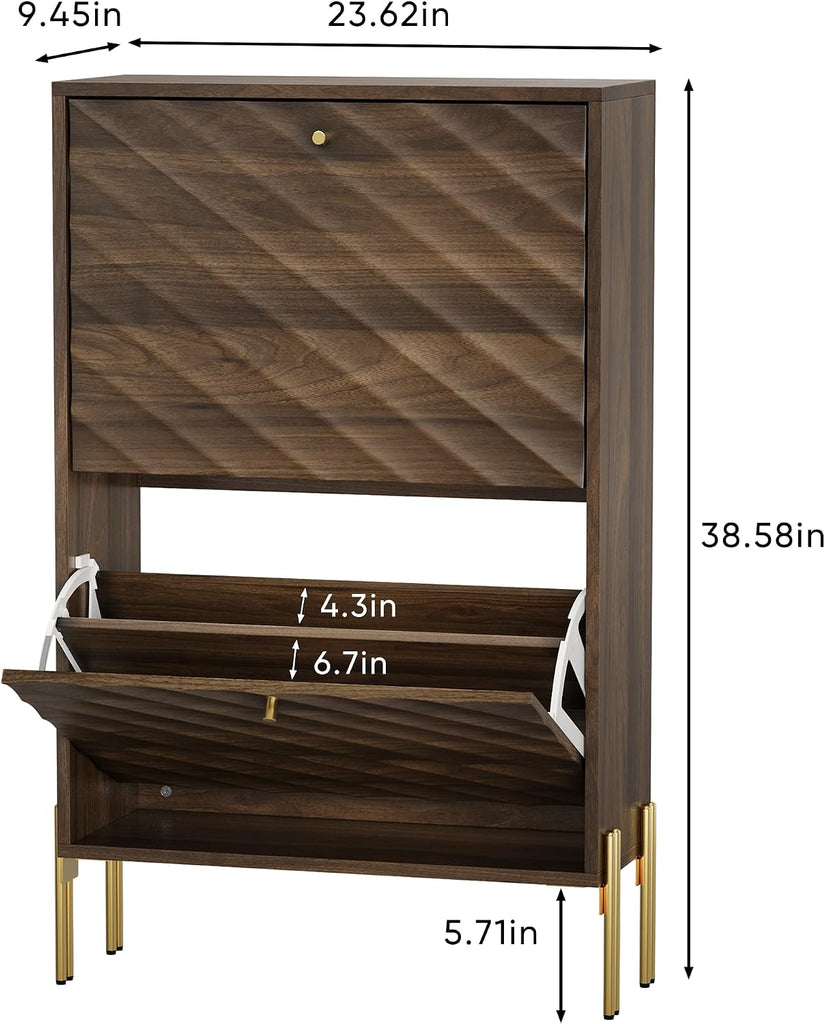 LifeSky 23.6 Inch Shoe Cabinet Storage Furniture: Mid-Century Modern Freestanding Organizer with Adjustable Shelves &