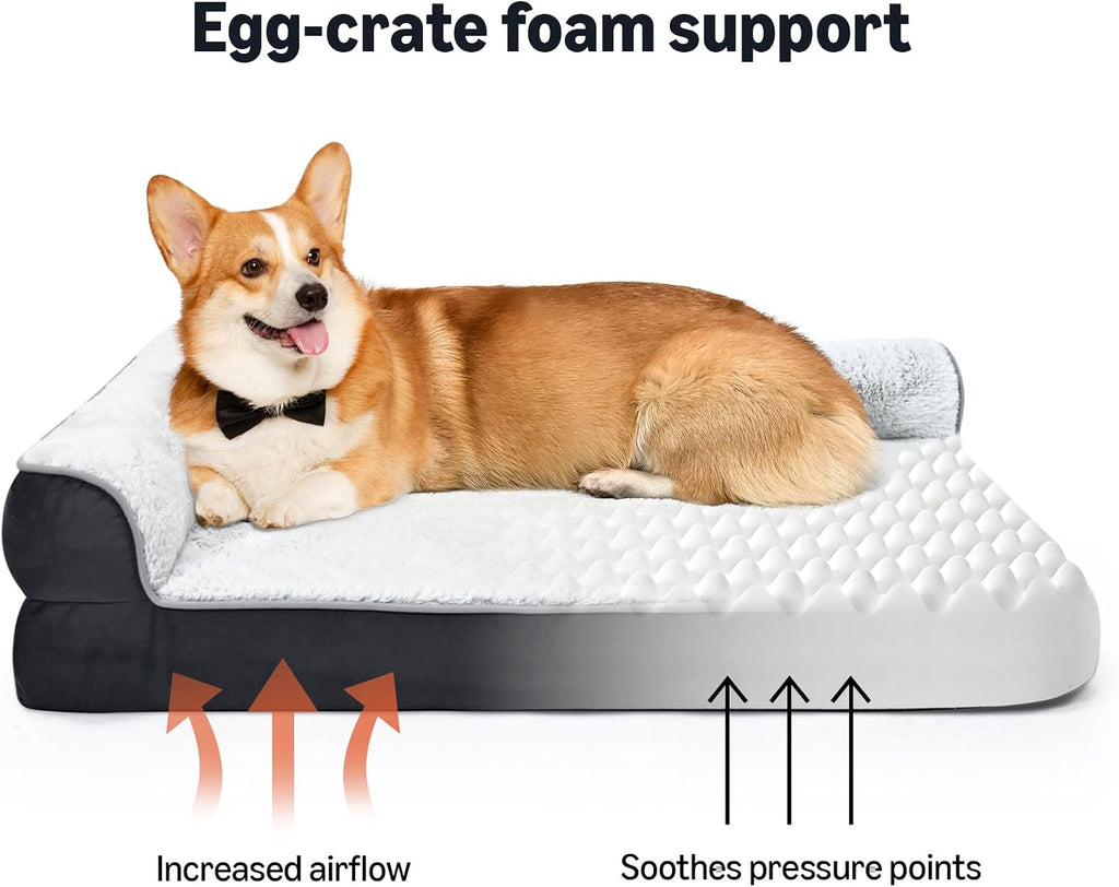 Washable Orthopedic Dog Bed for Large Dogs, Anti-Slip Pet Sofa Bed for Indoor Dogs, Crate Bed, 42 Inches, Gray, Large