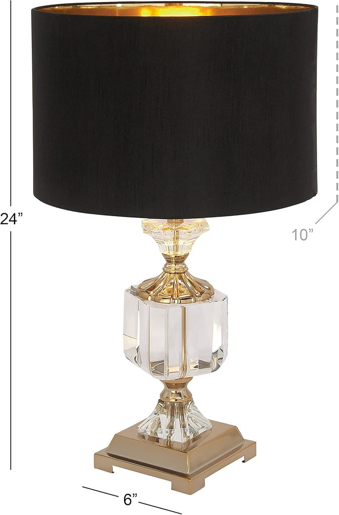 Deco 79 Crystal Room Table Lamp Accent Lamp with Gold Accents, Lamp 14" x 14" x 24", Black